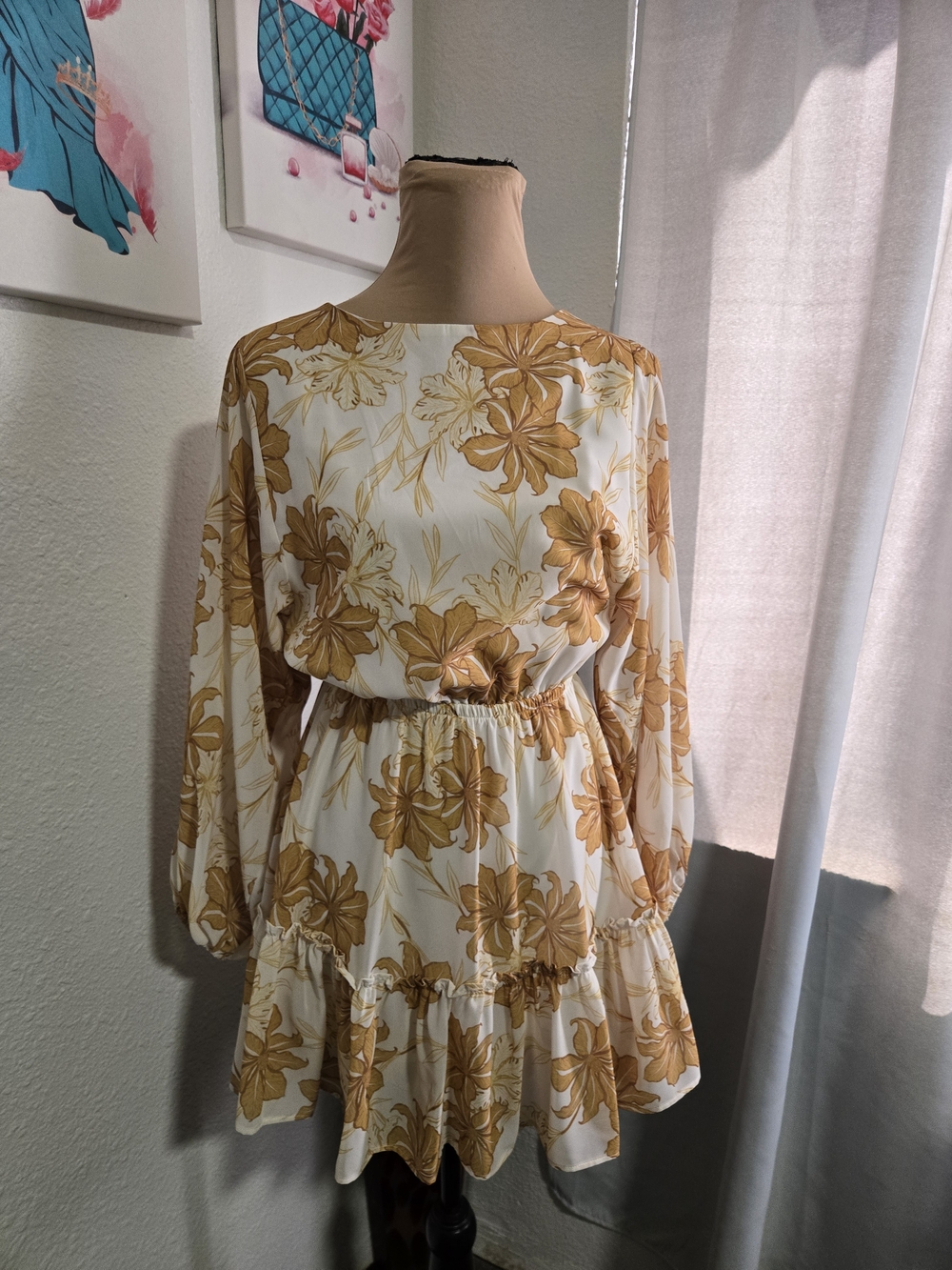 Flying Tomato Cream Mini Dress with Mustard Floral Print
